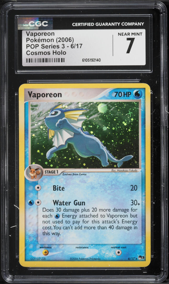 2006 Pokemon POP Series 3 Cosmos Holo Vaporeon #6 CGC 7 NRMT