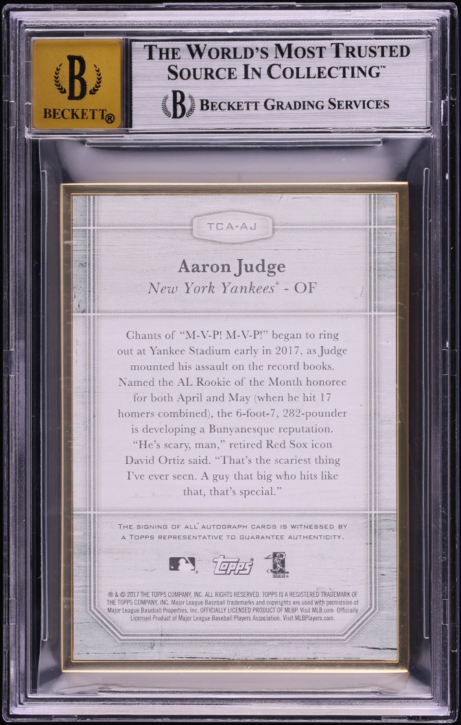 2017 Topps Transcendent Purple Aaron Judge ROOKIE AUTO /10 #TCA-AJ BGS 8.5 NM-MT+