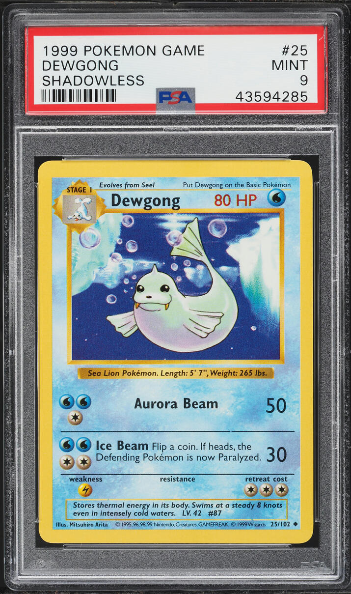 1999 Pokemon Base Set Shadowless Dewgong #25 PSA 9 MINT