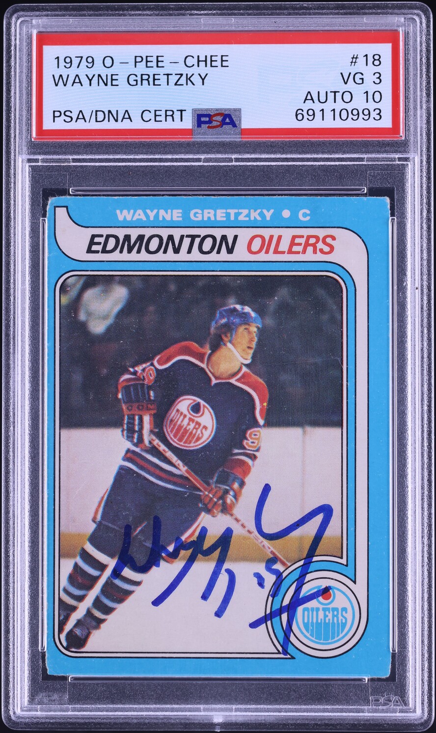 1979 O-Pee-Chee Hockey Wayne Gretzky ROOKIE AUTO DNA 10 #18 PSA 3 VG