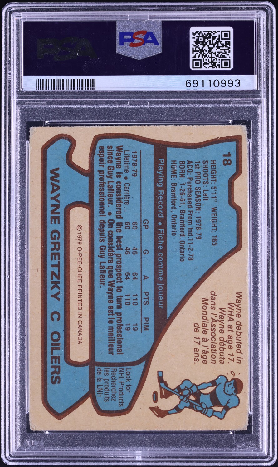 1979 O-Pee-Chee Hockey Wayne Gretzky ROOKIE AUTO DNA 10 #18 PSA 3 VG