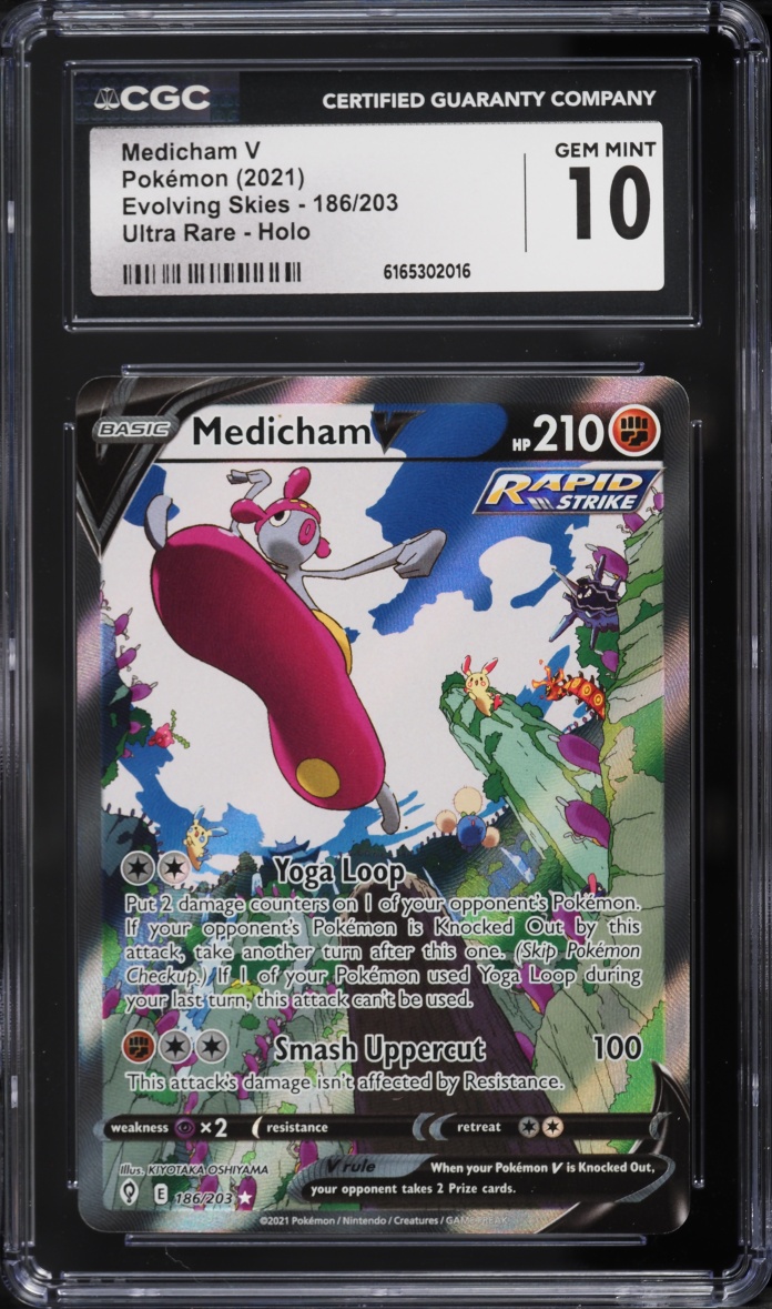 2021 Pokemon Sword & Shield Evolving Skies Full Art Medicham V #186 CGC 10 GEM MINT