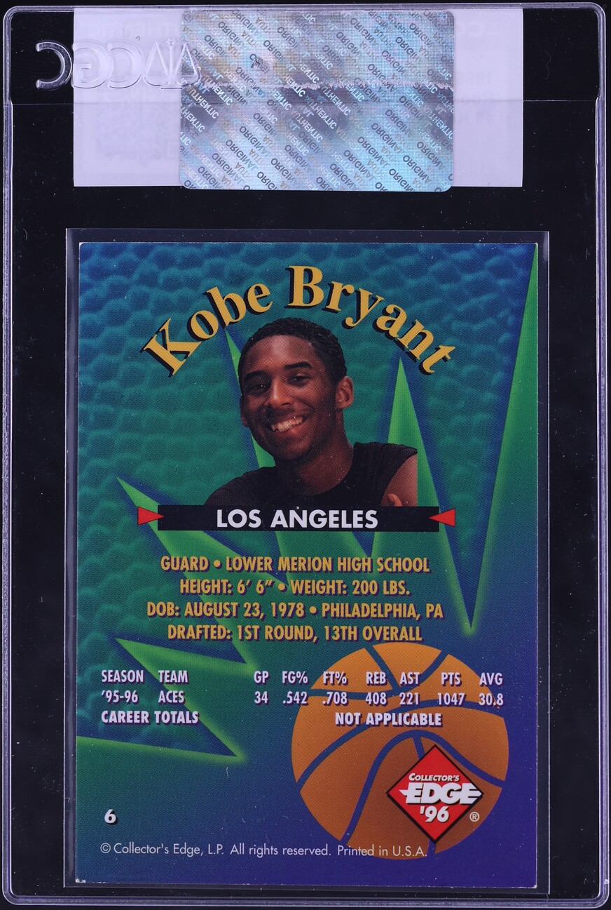 1996 Collector's Edge Rage Kobe Bryant ROOKIE #6 CGC AUTH