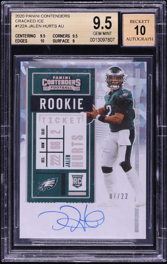 2020 Panini Contenders Cracked Ice Jalen Hurts ROOKIE AUTO /22 #122 BGS 9.5 GEM