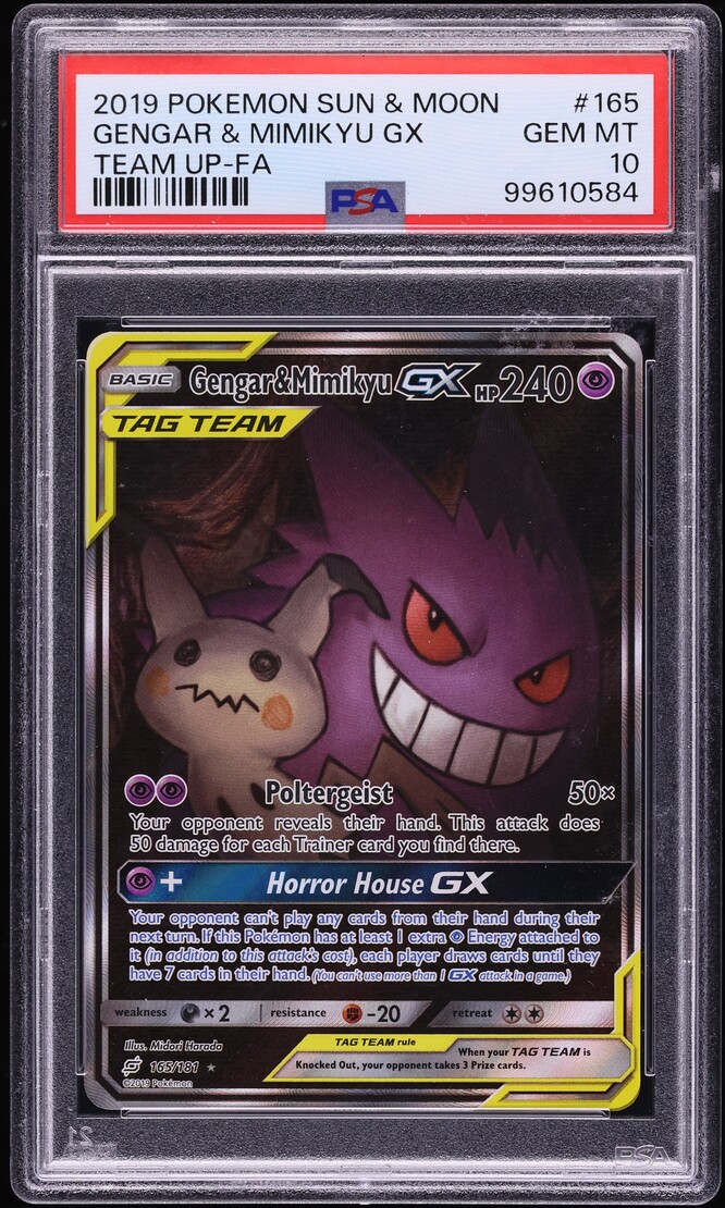 2019 Pokemon Sun & Moon Team Up Full Art Gengar & Mimikyu GX #165 PSA 10 GEM MINT