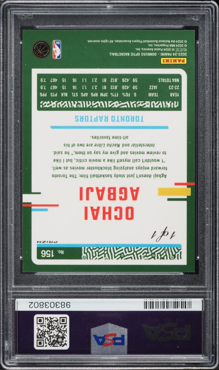 2023 Donruss Optic Gold Vinyl Prizm Ochai Agbaji 1/1 #156 PSA 9 MINT