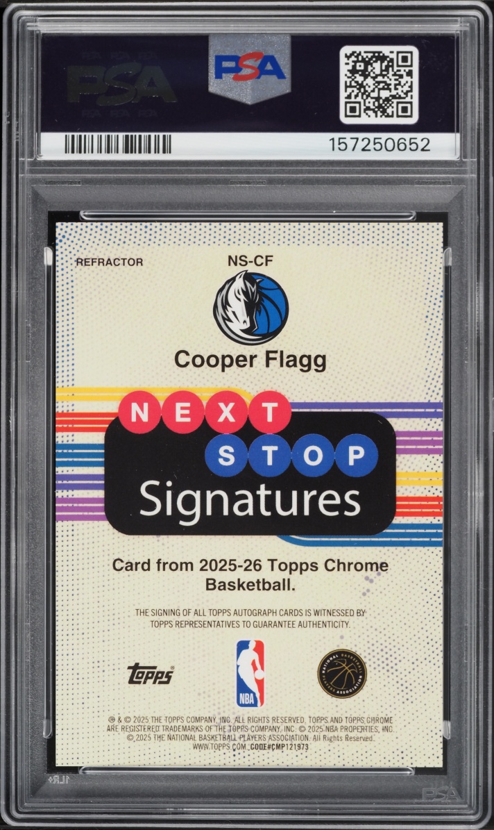 2025 Topps Chrome Next Stop Signatures Refractor Cooper Flagg ROOKIE AUTO #NS-CF PSA 10 GEM