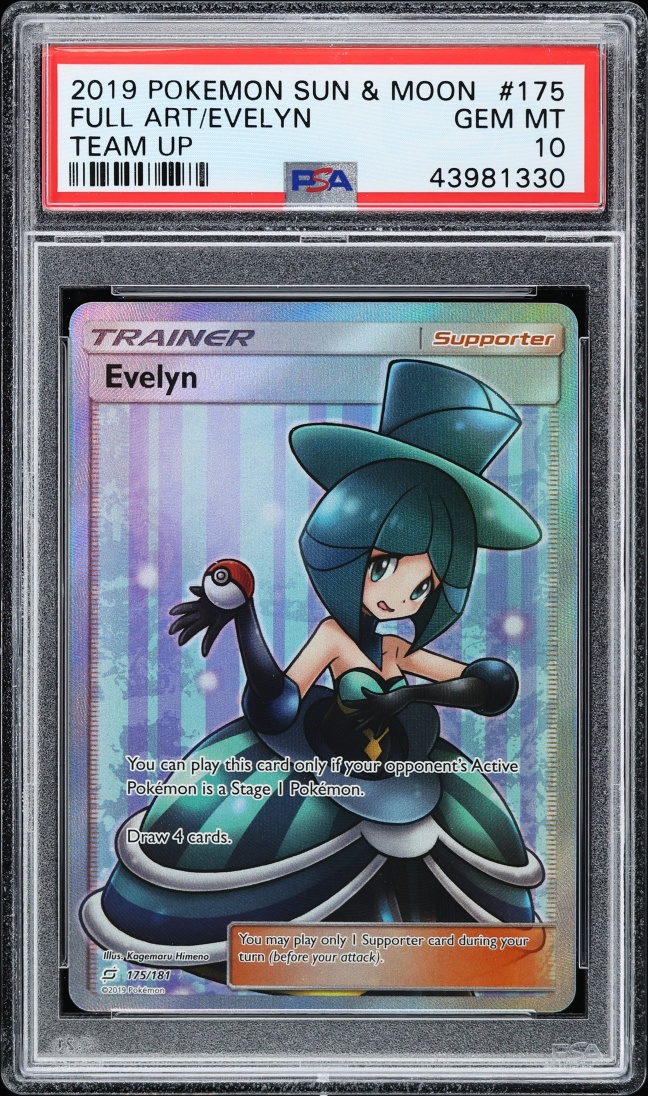 2019 Pokemon Sun & Moon Team Up Full Art Evelyn #175 PSA 10 GEM MINT