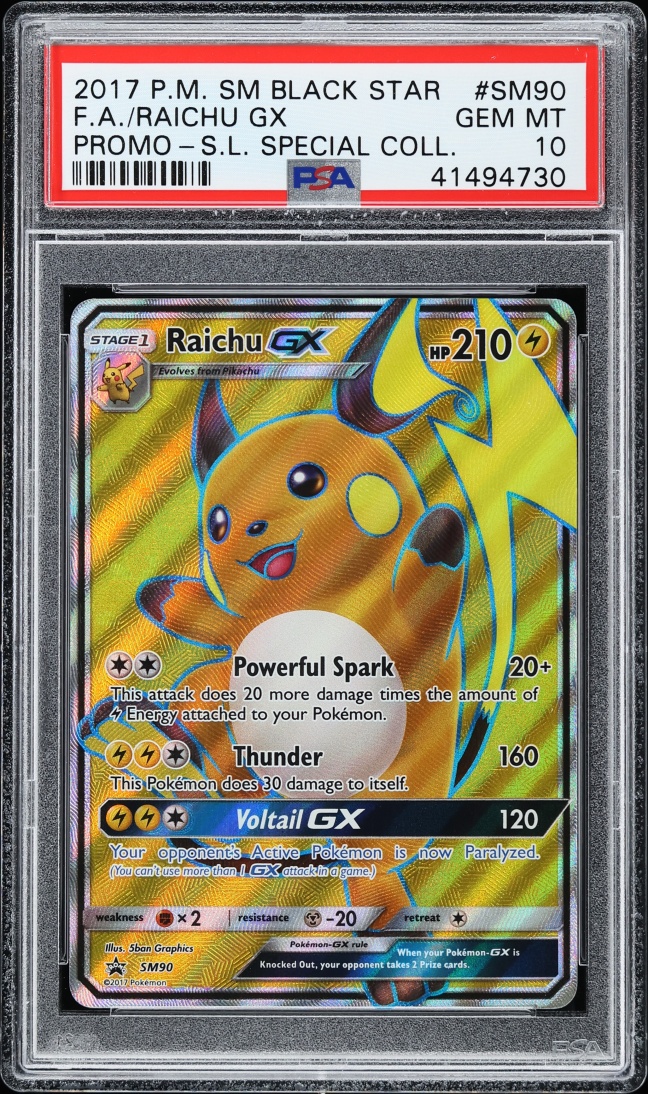 2017 Pokemon Sun & Moon Promo Raichu GX Collection Full Art Raichu GX #SM90 PSA 10 GEM MINT