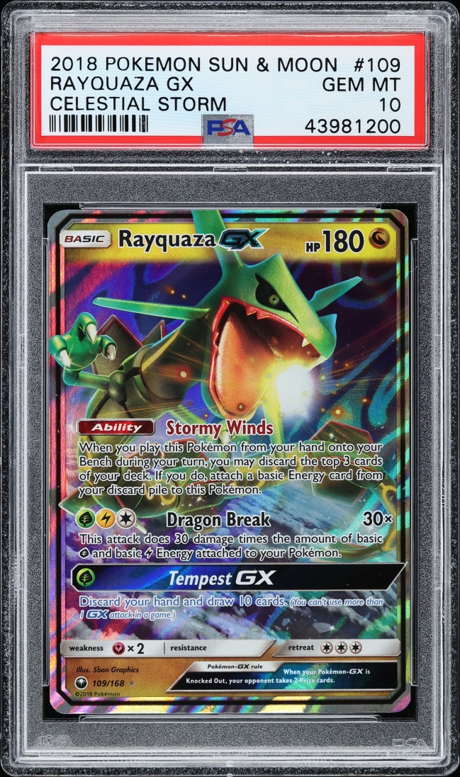 2018 Pokemon Sun & Moon Celestial Storm Rayquaza GX #109 PSA 10 GEM MINT