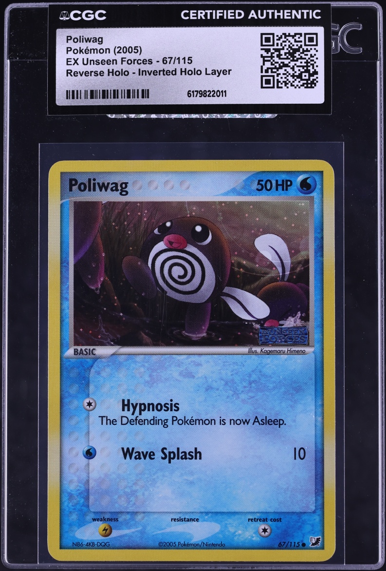 2005 Pokemon EX Unseen Forces Reverse Holo Error Poliwag #67 CGC AUTH
