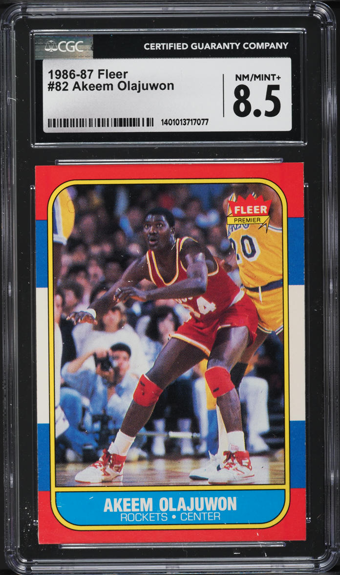 1986 Fleer Basketball Hakeem Olajuwon ROOKIE #82 CGC 8.5 NM-MT+