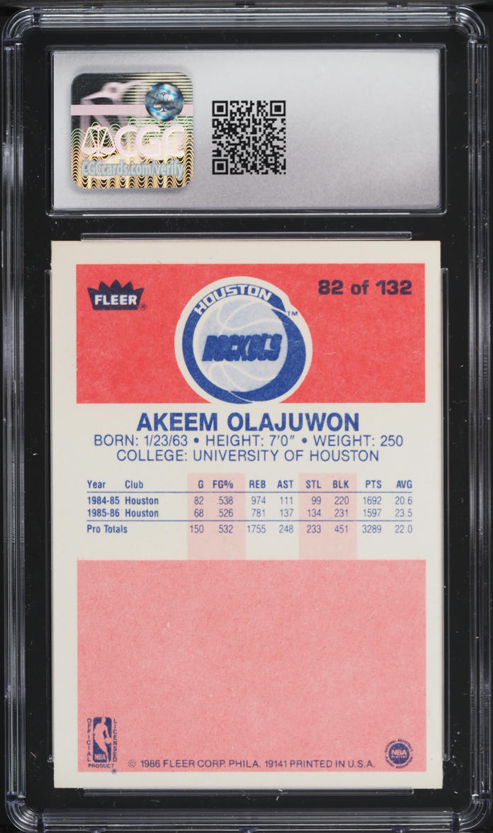 1986 Fleer Basketball Hakeem Olajuwon ROOKIE #82 CGC 8.5 NM-MT+