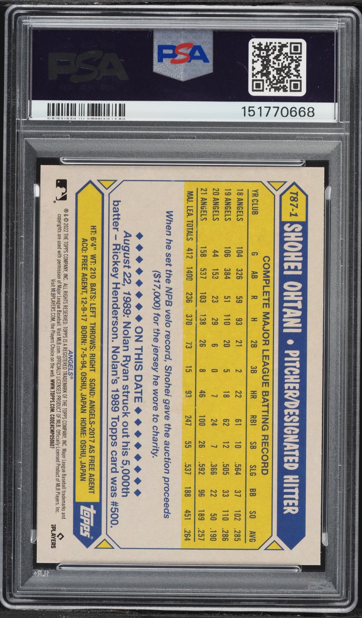 2022 Topps '87 35th Anniversary Shohei Ohtani #T87-1 PSA 9 MINT
