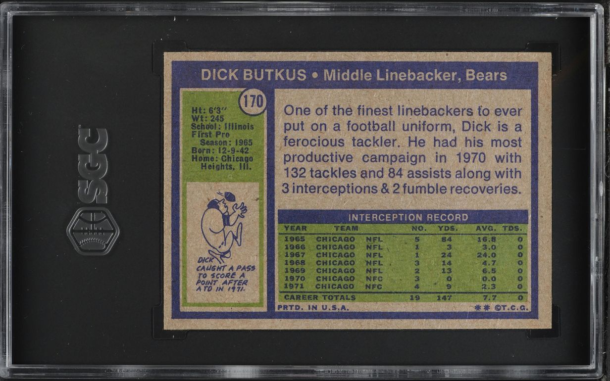 1972 Topps Football Dick Butkus #170 SGC 6 EXMT