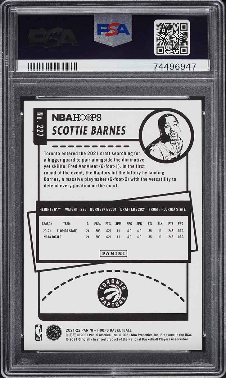 2021 Hoops Hyper Red Scottie Barnes ROOKIE /99 #227 PSA 10 GEM MINT
