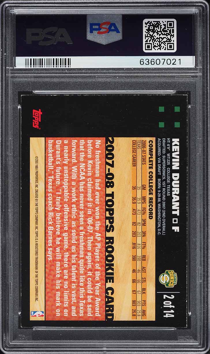 2007 Topps Orange Kevin Durant ROOKIE #2 PSA 6 EXMT