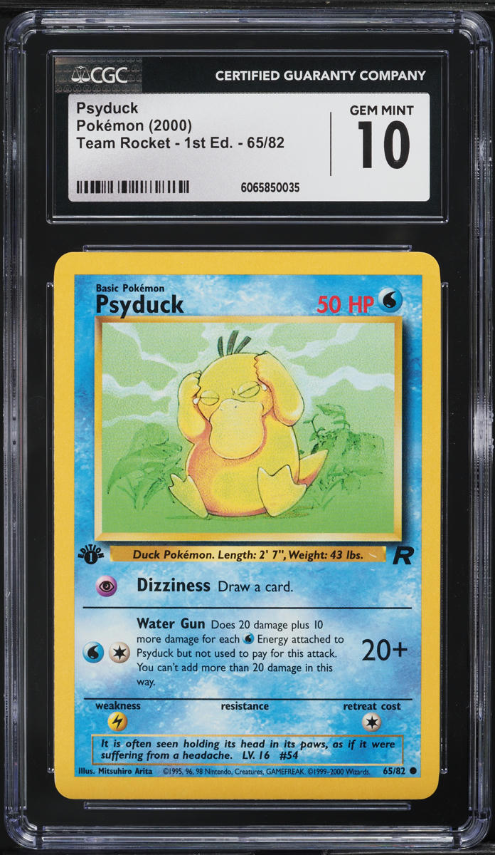 2000 Pokemon Team Rocket 1st Edition Psyduck #65 CGC 10 GEM MINT