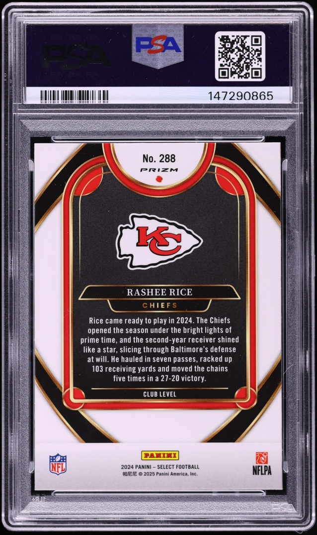 2024 Select Club Level Red & Yellow Shock Prizm Rashee Rice #288 PSA 9 MINT