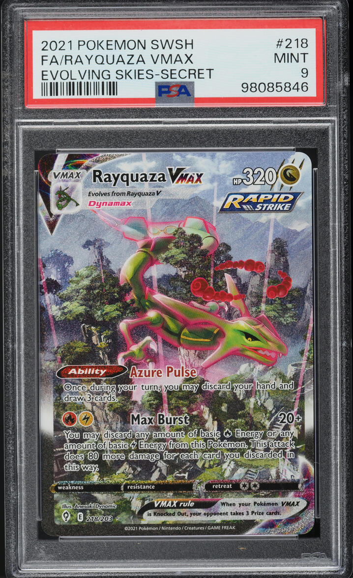 2021 Pokemon Sword & Shield Evolving Skies Alt Art Rayquaza VMAX #218 PSA 9 MINT