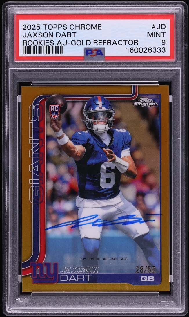 2025 Topps Chrome Gold Refractor Jaxson Dart ROOKIE AUTO /50 #RA-JD PSA 9 MINT