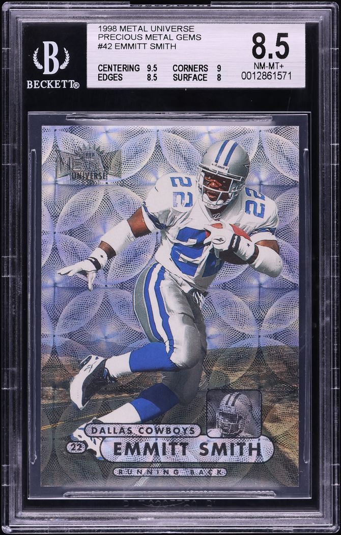 1998 Metal Universe Precious Metal Gems PMG Emmitt Smith /50 #42 BGS 8.5 NM-MT+
