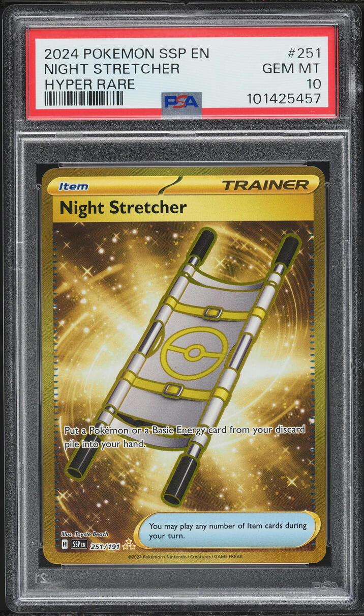 2024 Pokemon Scarlet & Violet Surging Sparks Gold Rare Night Stretcher #251 PSA 10 GEM MINT