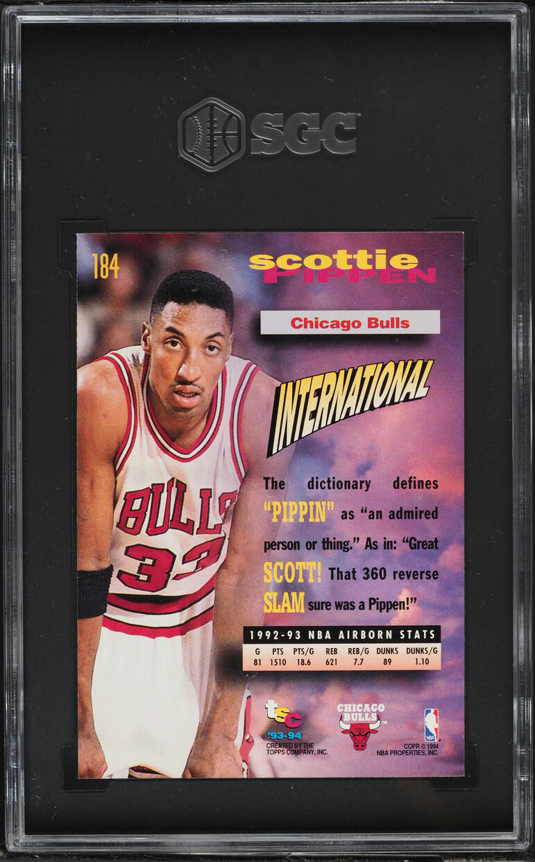 1993 Topps Stadium Club Frequent Flyers First Day Issue Scottie Pippen #184 SGC 9 MINT