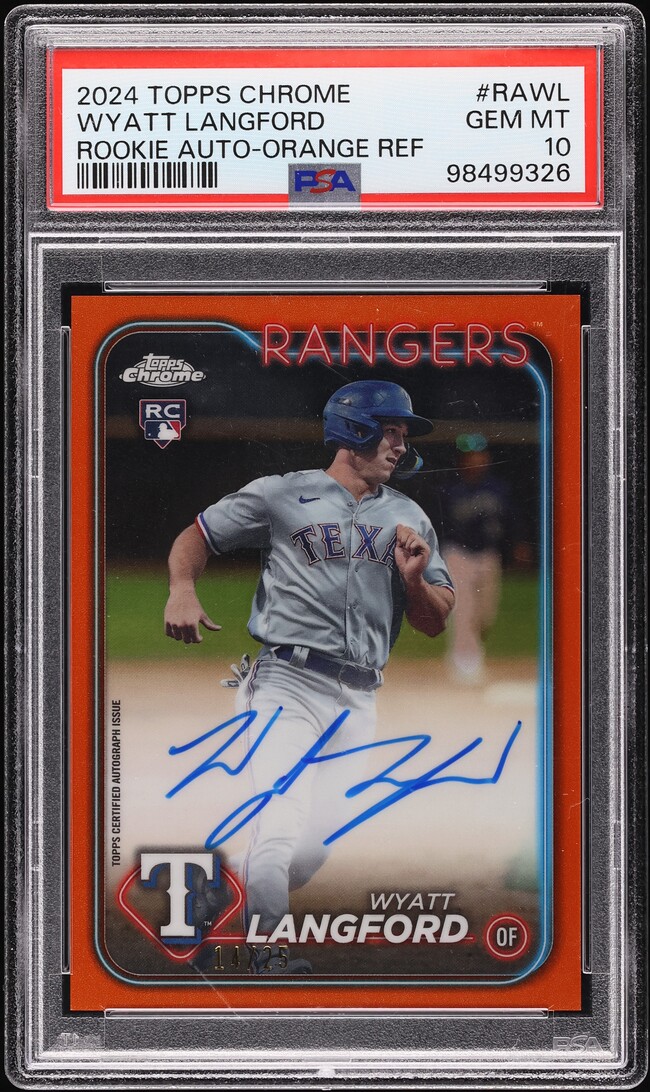 2024 Topps Chrome Orange Refractor Wyatt Langford ROOKIE AUTO /25 #RA-WL PSA 10