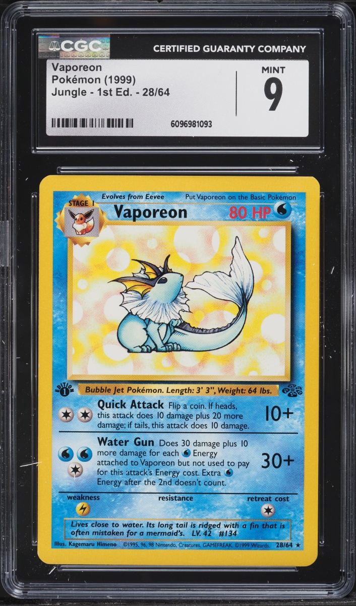 1999 Pokemon Jungle 1st Edition Vaporeon #28 CGC 9 MINT