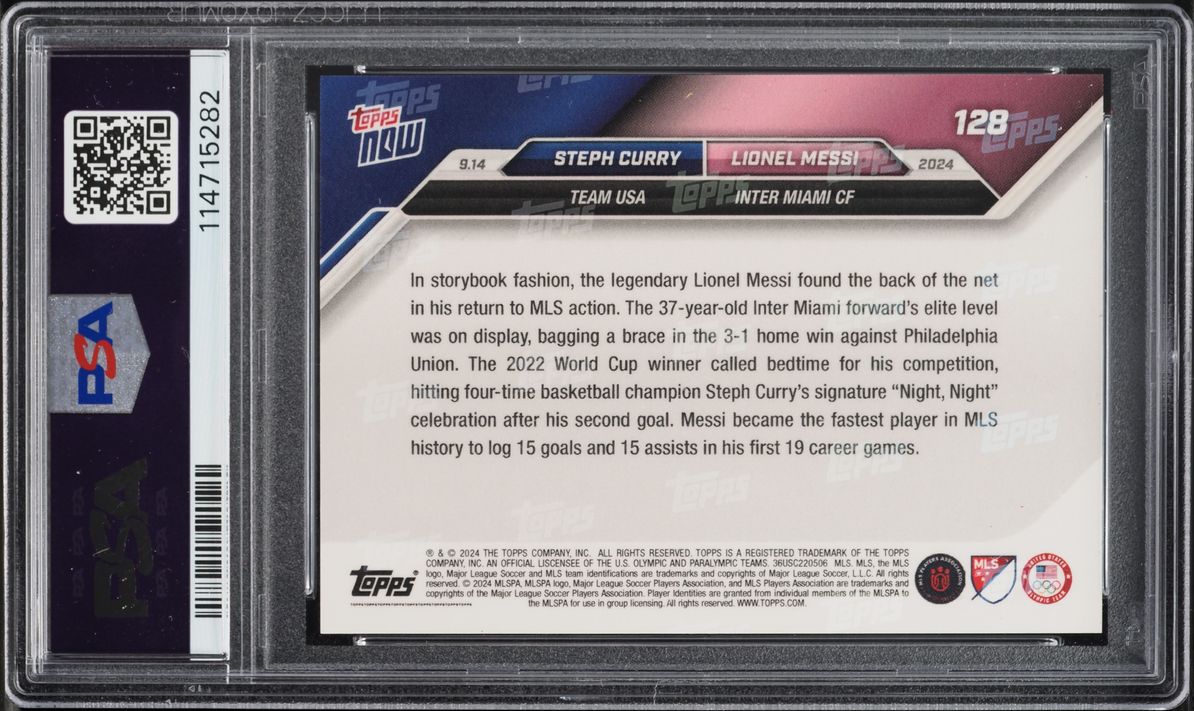 2024 Topps Now MLS Stephen Curry & Lionel Messi #128 PSA 10 GEM MINT