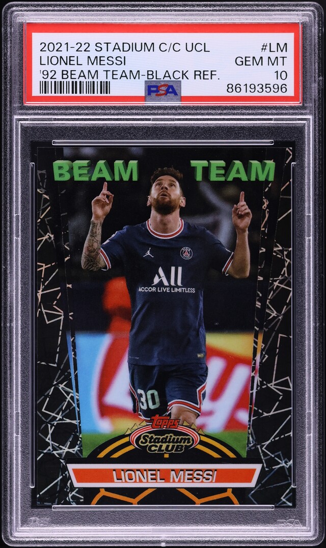 2021 Stadium Club Chrome UEFA '92 Beam Team Black Refractor Lionel Messi /10 PSA 10 GEM MINT - Photo 1