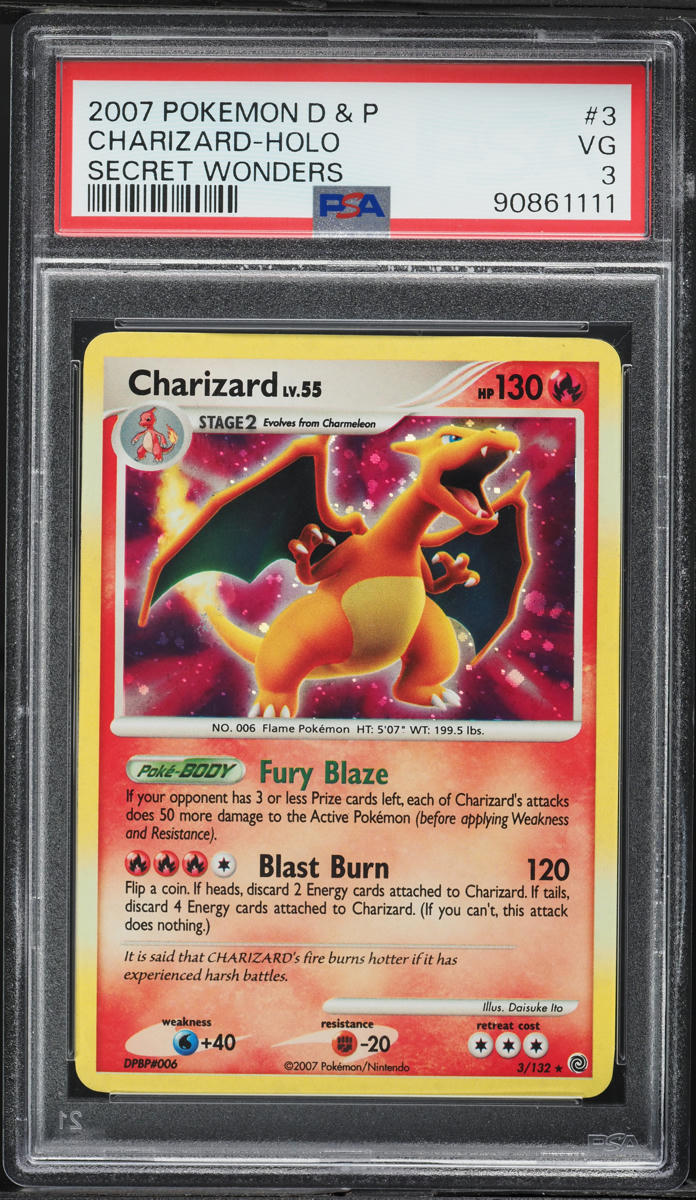 2007 Pokemon Diamond & Pearl Secret Wonders Holo Charizard #3 PSA 3 VG