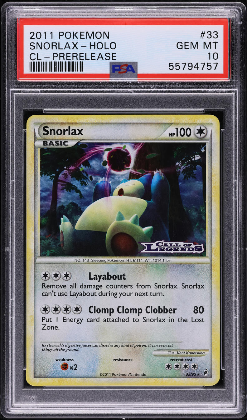 2011 Pokemon Call Of Legends Prerelease Holo Snorlax #33 PSA 10 GEM MINT