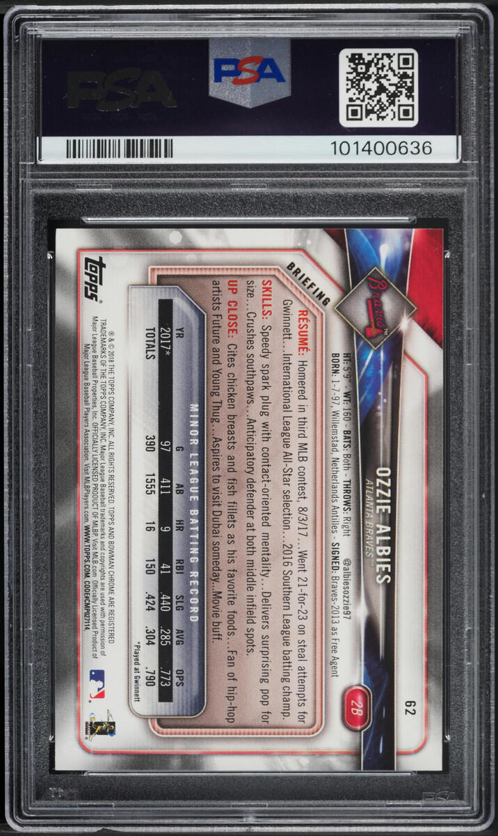 2018 Bowman Ozzie Albies ROOKIE #62 PSA 7 NRMT