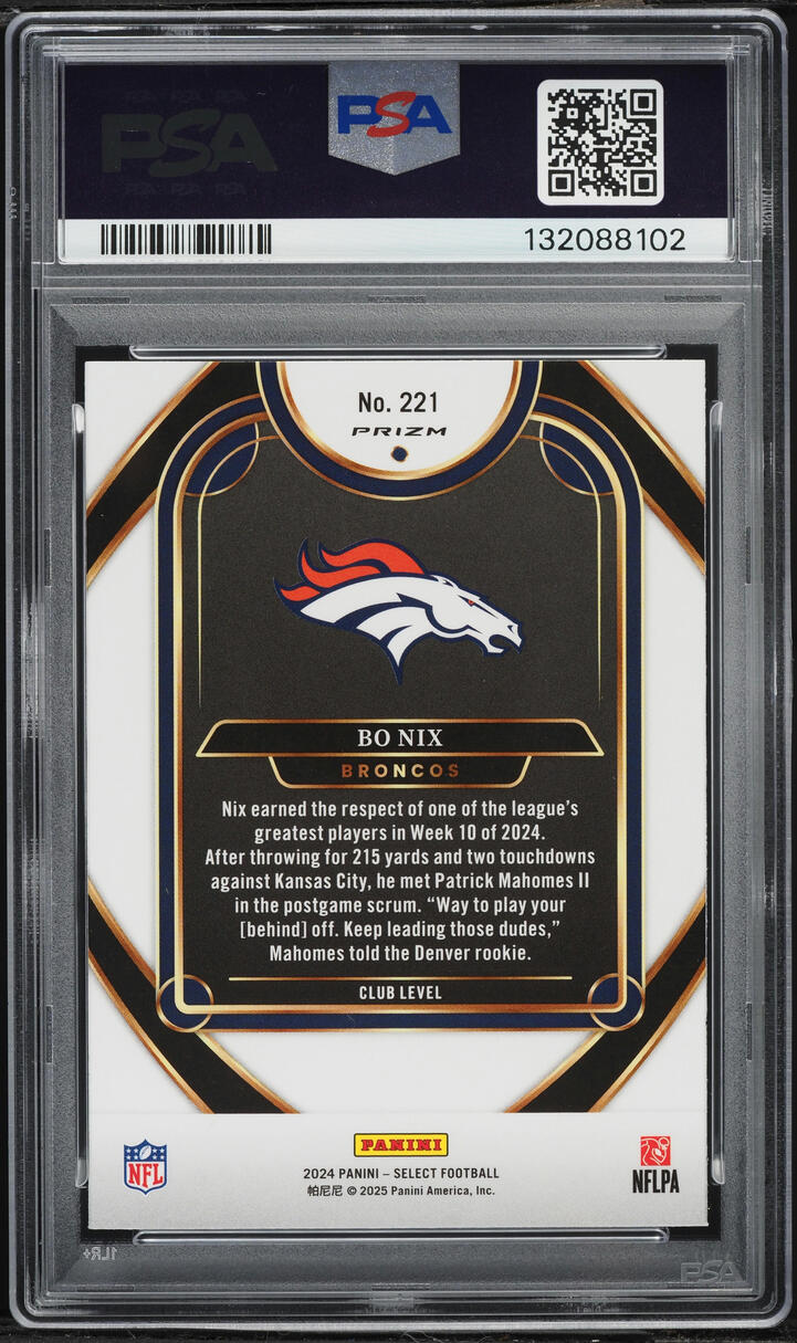 2024 Select Club Level Silver Prizm Bo Nix ROOKIE #221 PSA 9 MINT