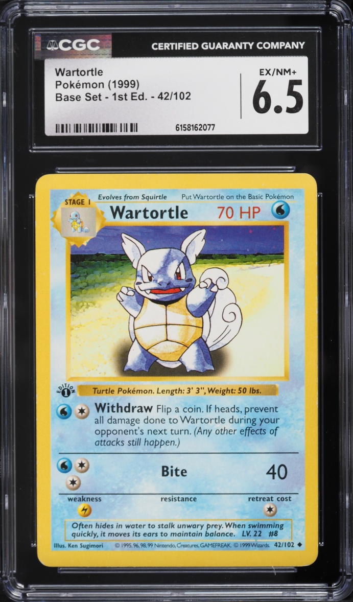 1999 Pokemon Base Set Shadowless 1st Edition Wartortle #42 CGC 6.5 EXMT+