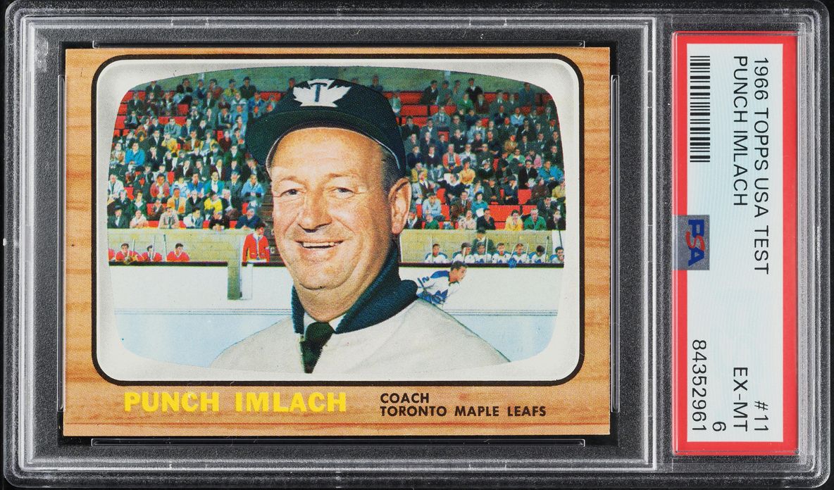 1966 Topps USA Test Hockey Punch Imlach #11 PSA 6 EXMT