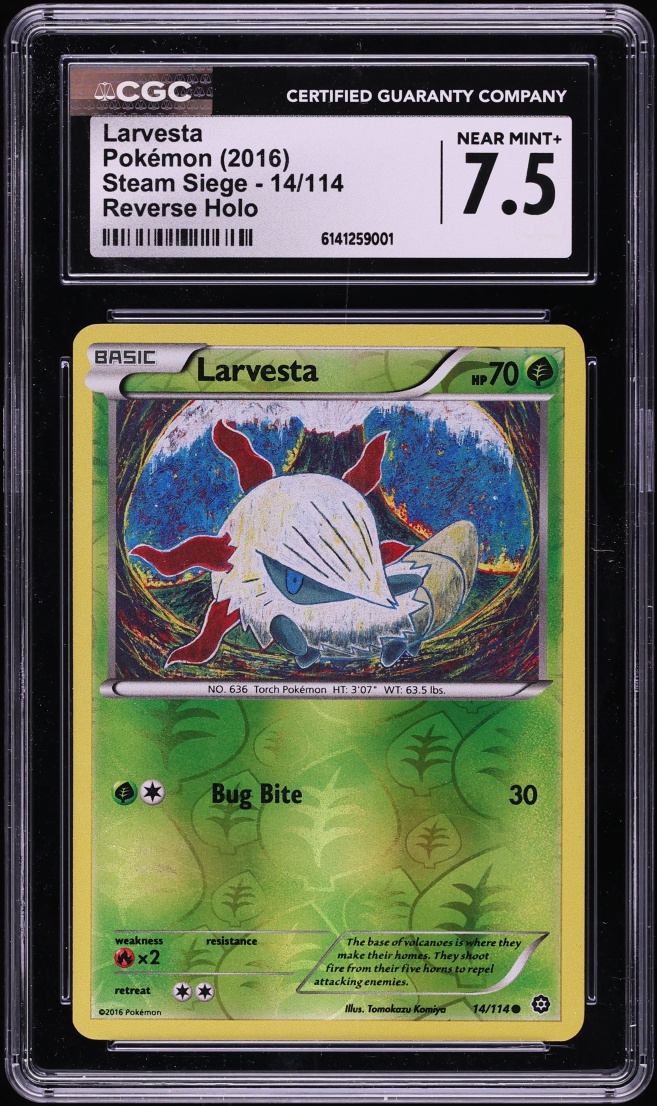 2016 Pokemon XY Steam Siege Reverse Holo Larvesta #14 CGC 7.5 NRMT+