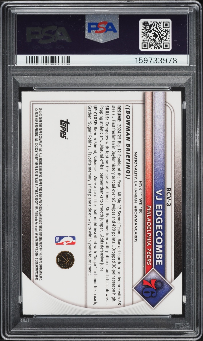 2025 Bowman Chrome Reptilian Refractor VJ Edgecombe ROOKIE #BCV-3 PSA 10 GEM MINT