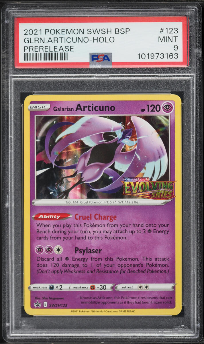 2021 Pokemon Sword & Shield Promo Evolving Skies Prerelease Holo Galarian Articuno #123 PSA 9