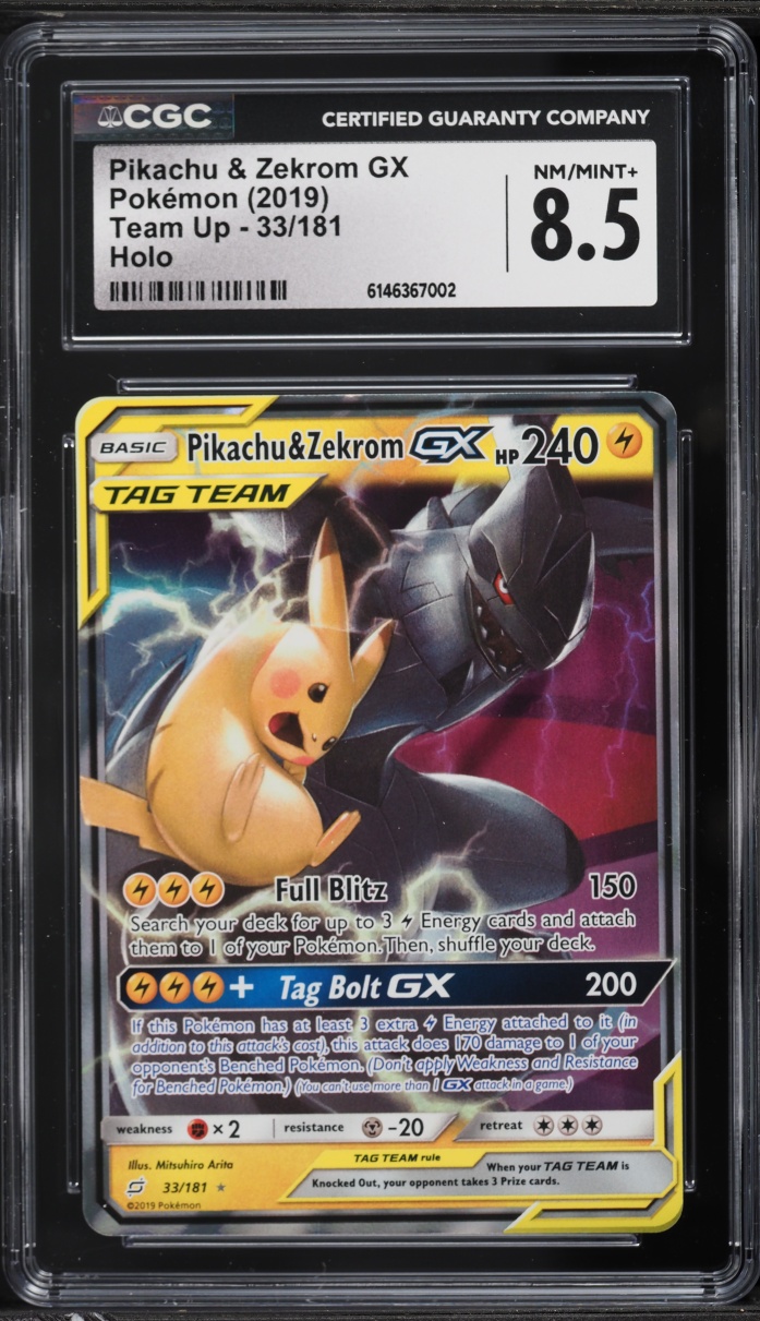 2019 Pokemon Sun & Moon Team Up Holo Pikachu & Zekrom GX #33 CGC 8.5 NM-MT+