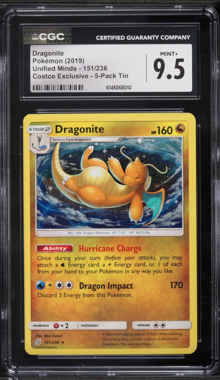 2019 Pokemon Sun & Moon Unified Minds Costco Exclusive Holo Dragonite #151 CGC 9.5 MINT+