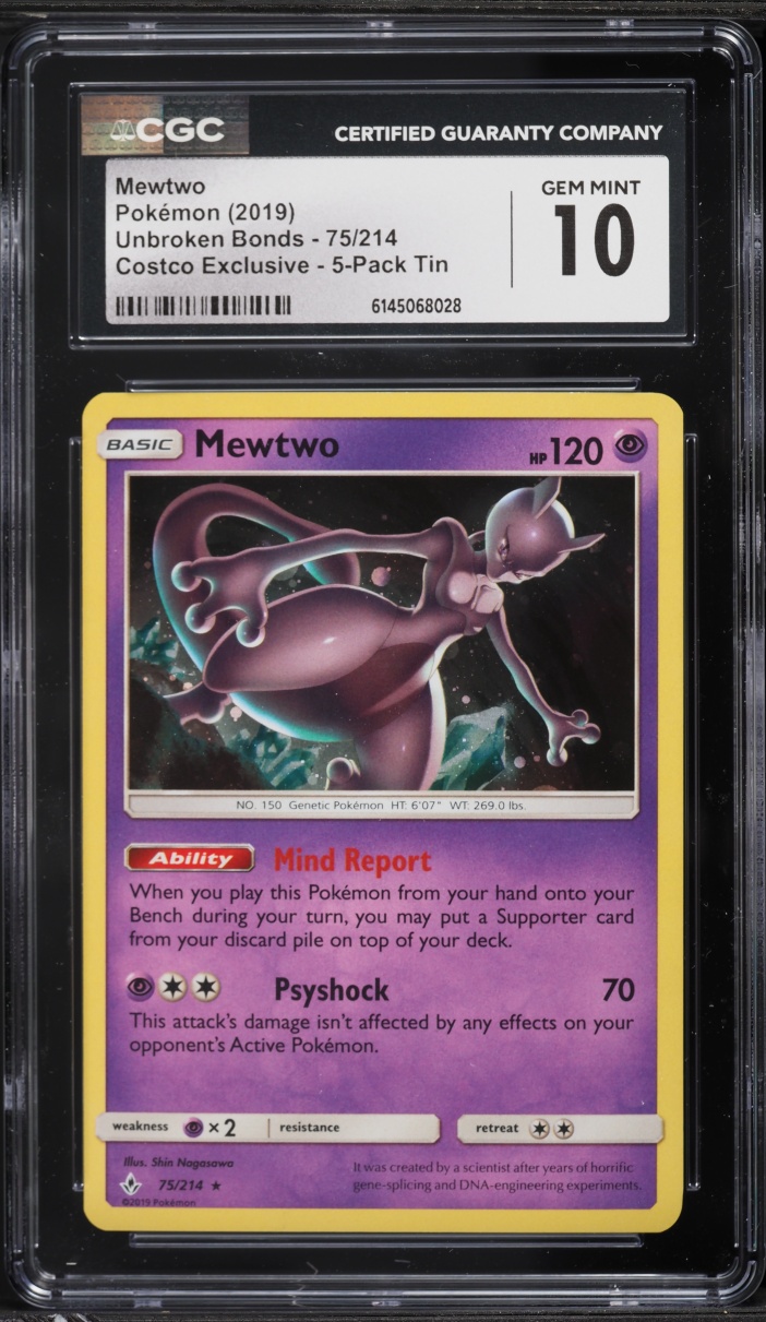 2019 Pokemon Sun & Moon Unbroken Bonds Costco Exclusive Holo Mewtwo #75 CGC 10 GEM MINT