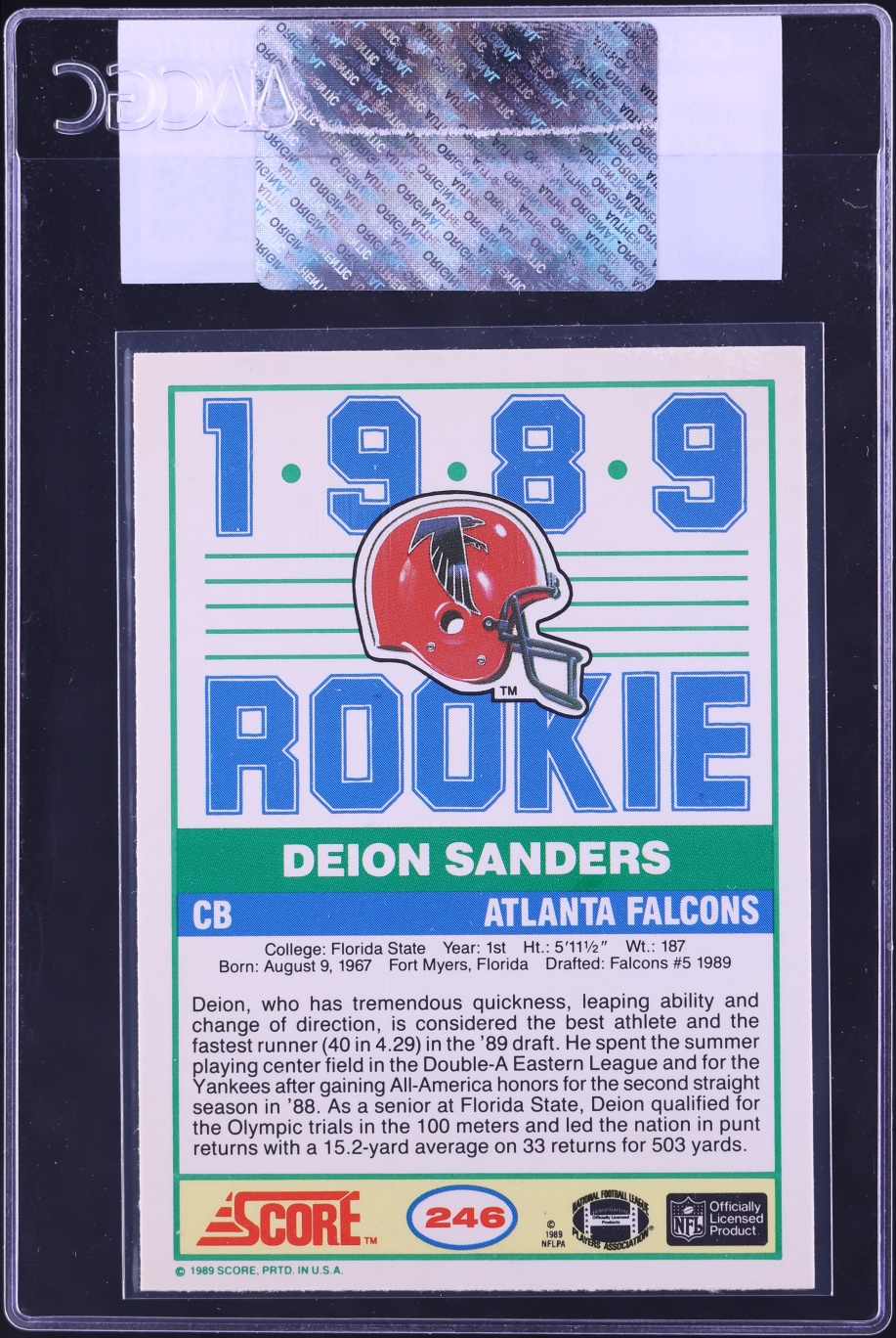 1989 Score Football Deion Sanders ROOKIE #246 CGC AUTH
