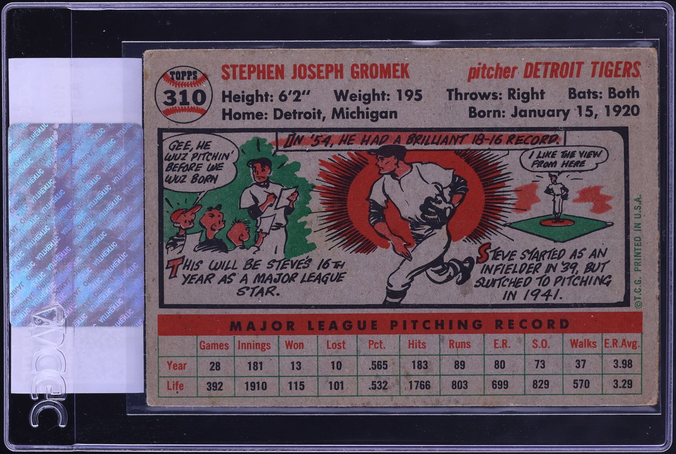 1956 Topps Steve Gromek #310 CGC AUTH