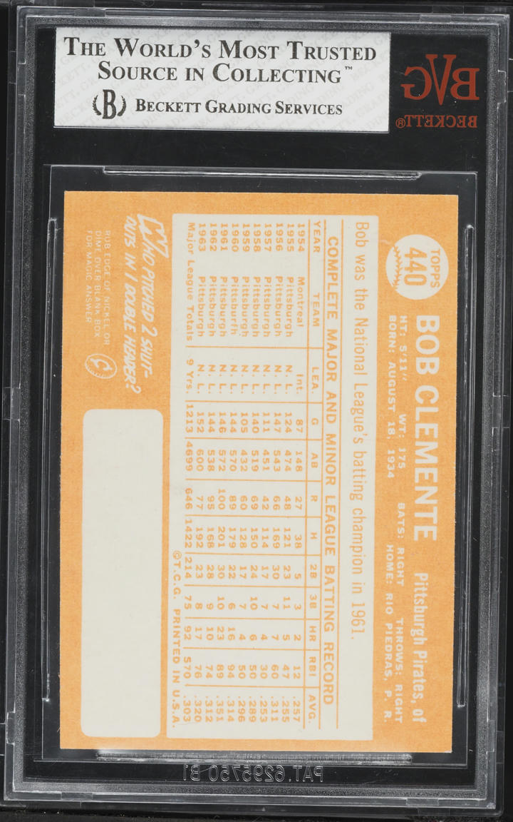 1964 Topps Roberto Clemente #440 BVG 6 EXMT