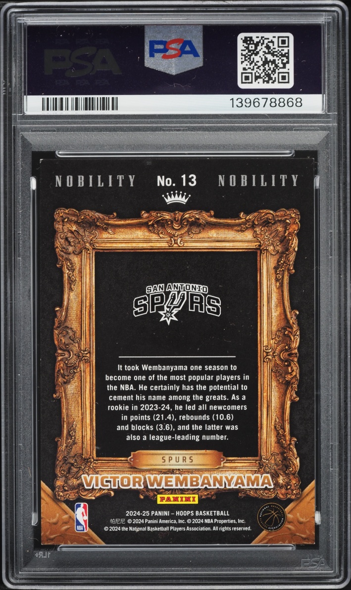 2024 Hoops Nobility Artist Proof Black Holo Victor Wembanyama 1/1 #13 PSA 7 NRMT