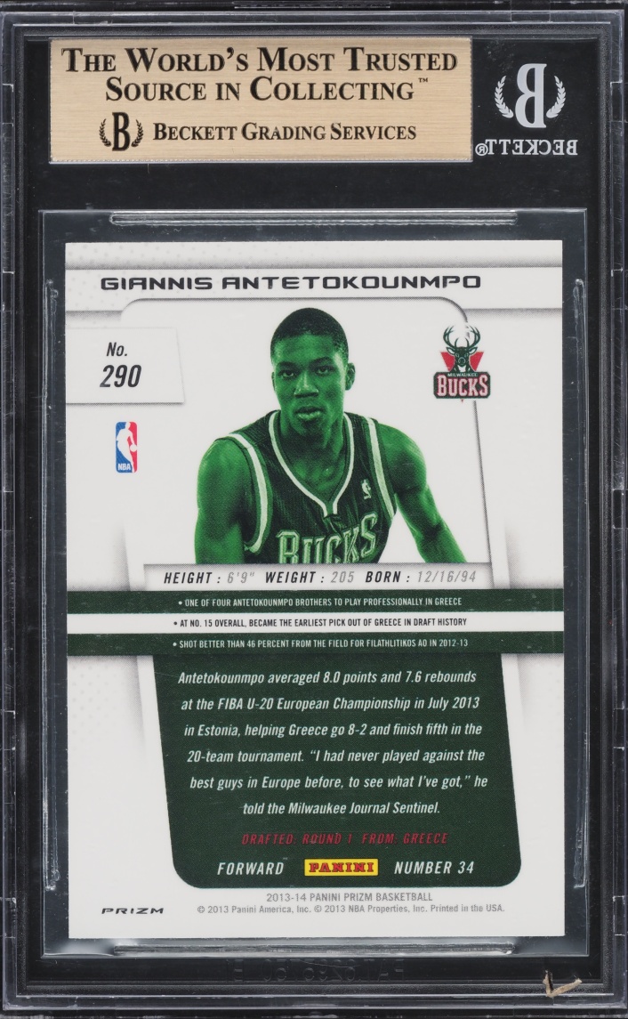 2013 Panini Prizm Red White & Blue Mosaic Giannis Antetokounmpo ROOKIE #290 BGS 10 GEM MINT