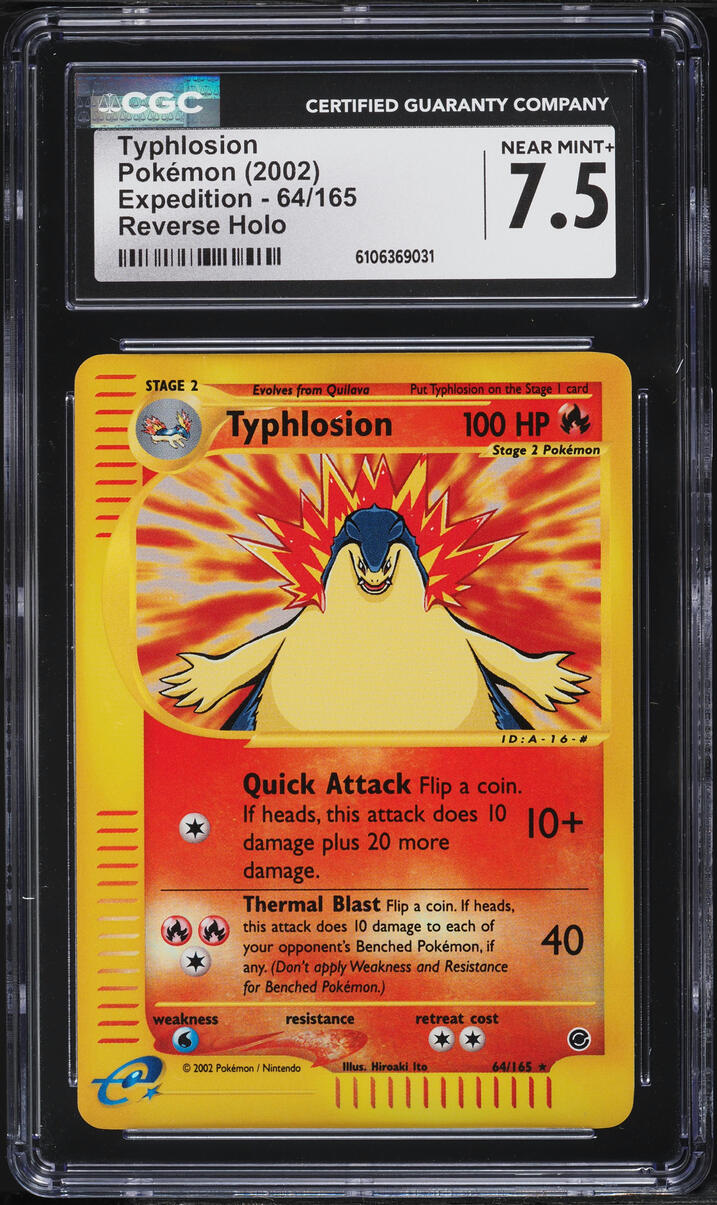 2002 Pokemon Expedition Reverse Holo Typhlosion #64 CGC 7.5 NRMT+